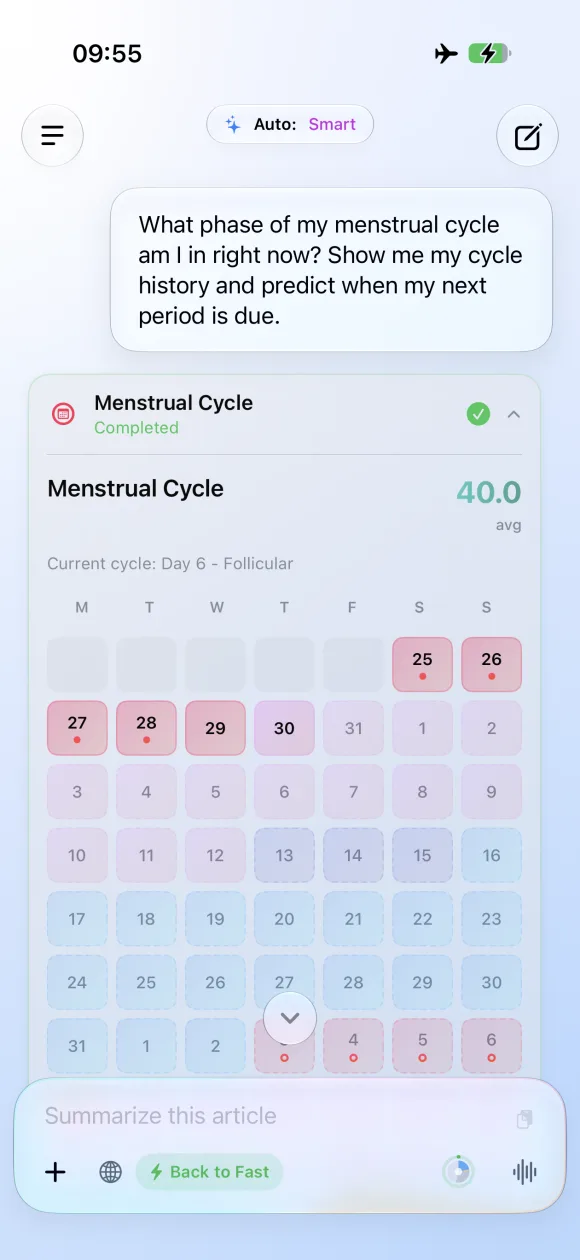 Solair AI menstrual cycle tracking and prediction