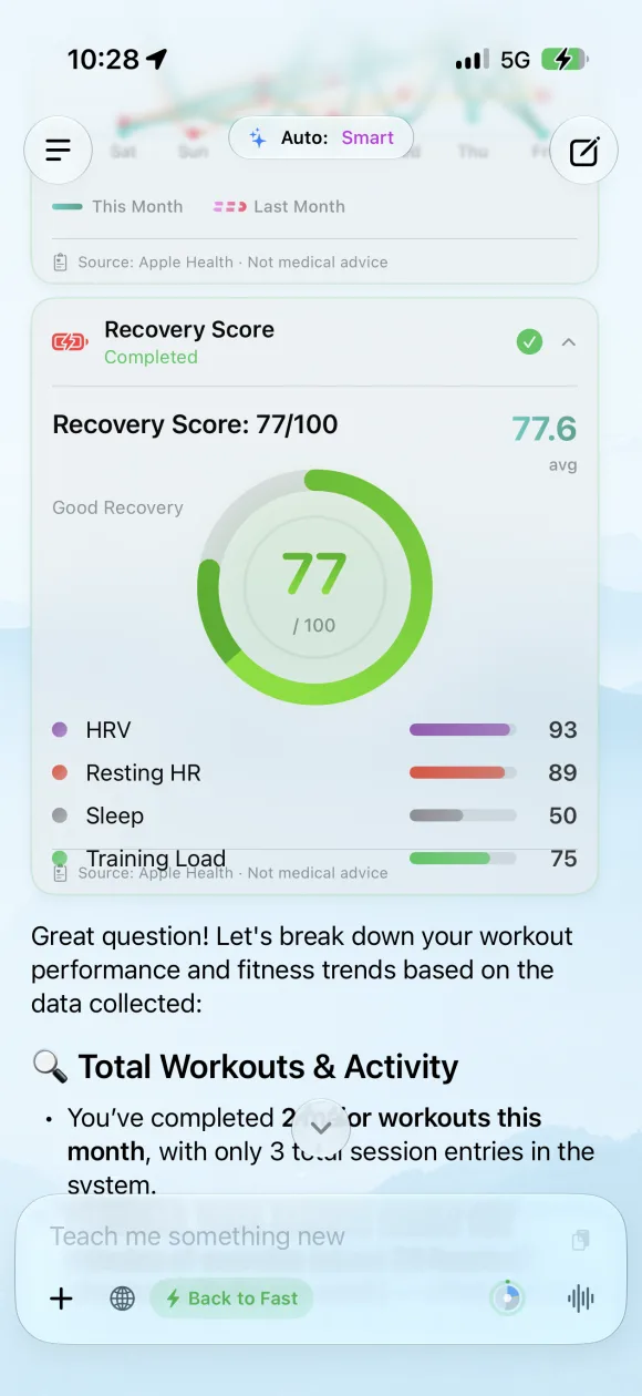 Solair AI recovery score with HRV and sleep breakdown