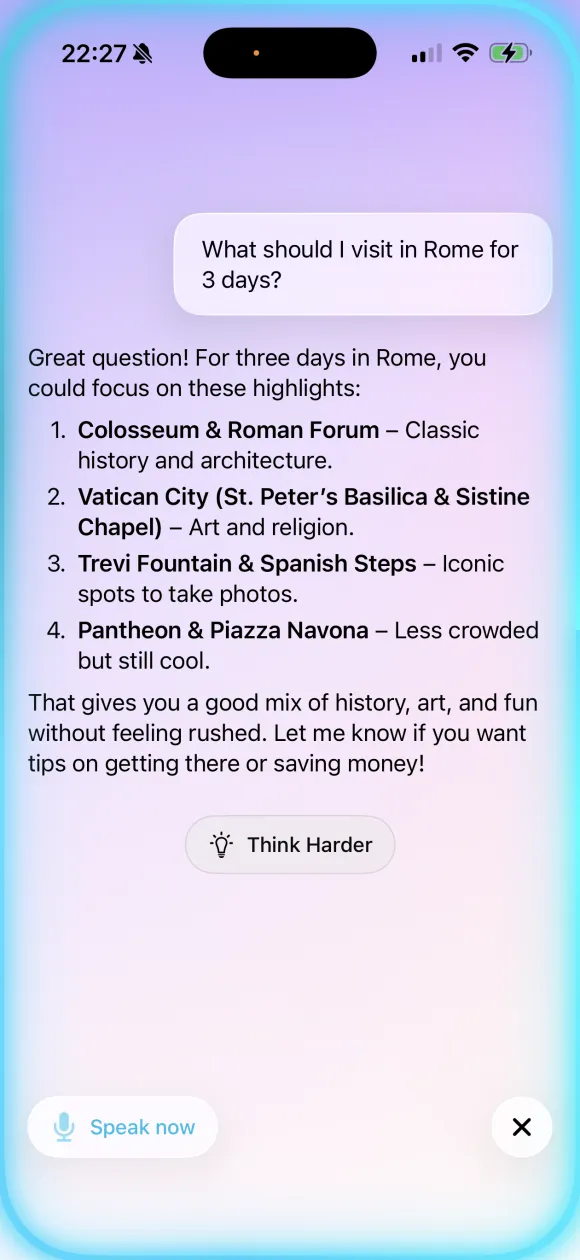 Solair AI travel assistant with voice mode
