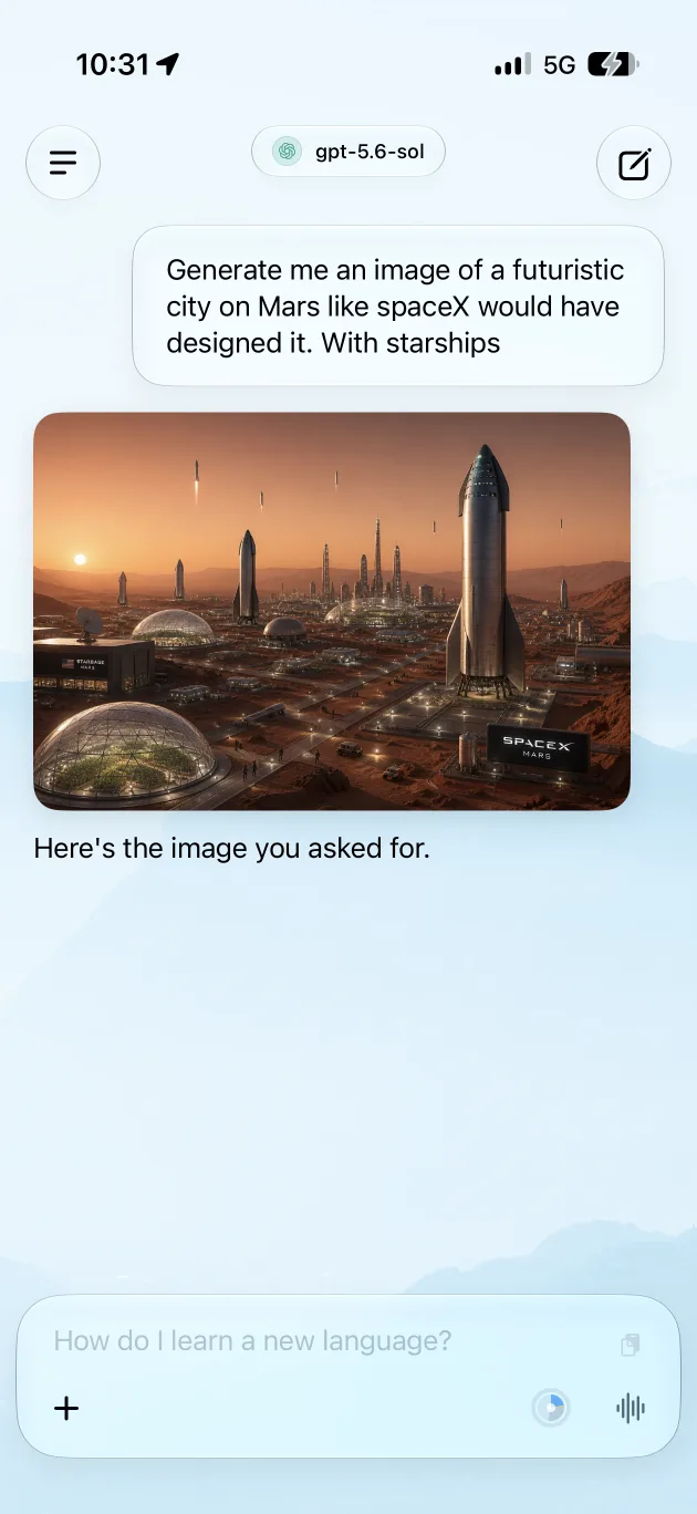 Solair AI generating an image of a futuristic Mars city