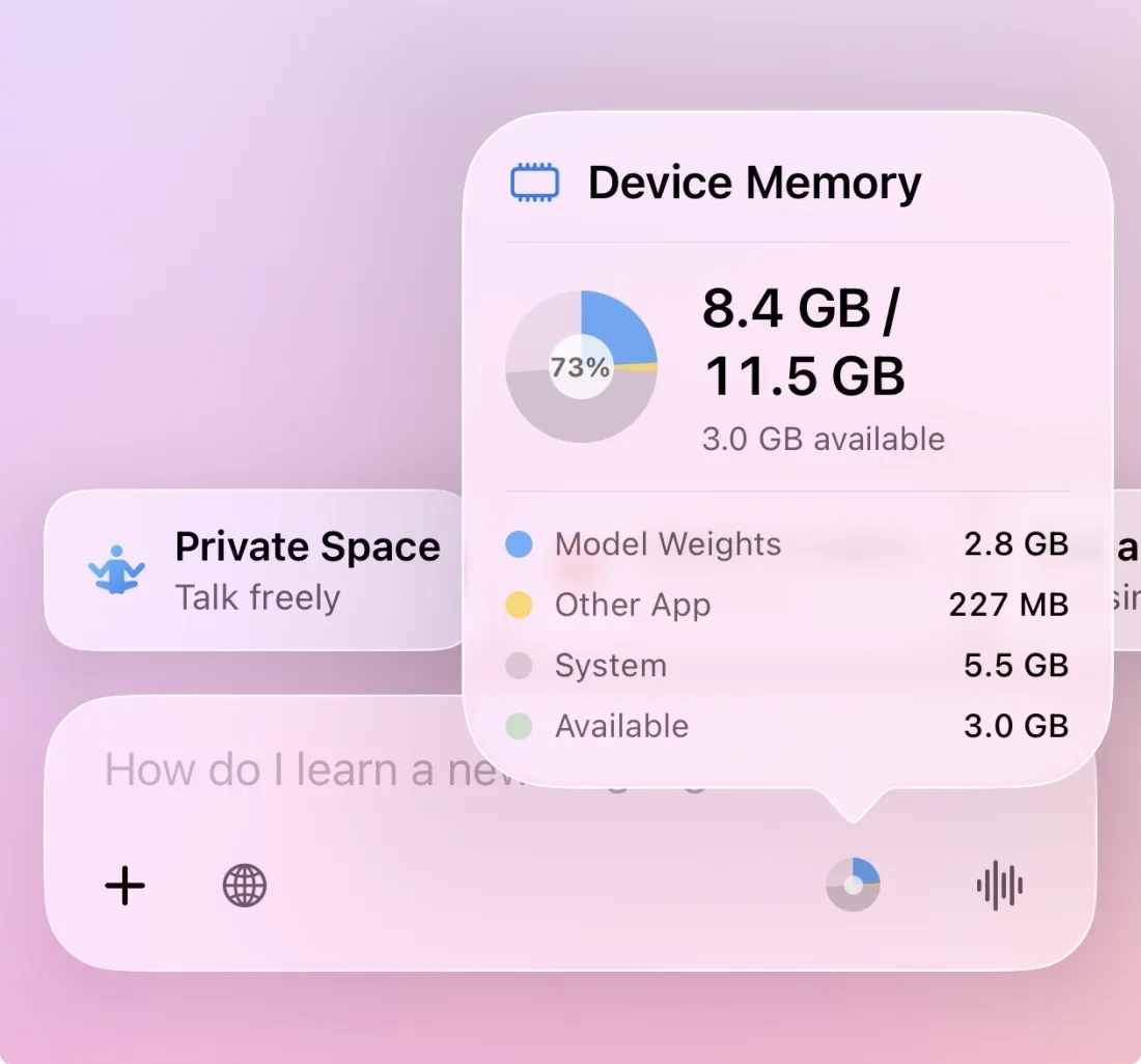Device memory gauge in Solair AI